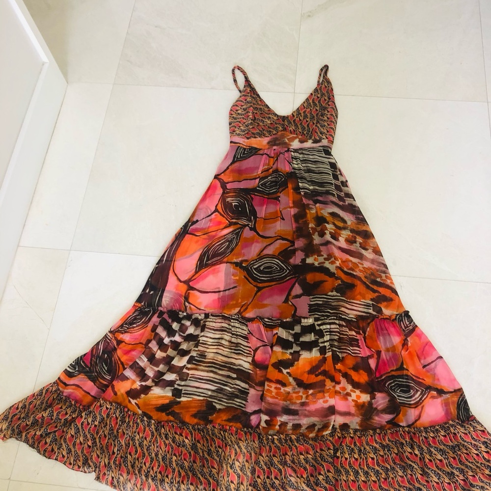 Pinko Pink & Orange Patterned Maxi Dress .Size 4